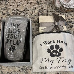 Gray Dog Lover Socks and White Tote Set